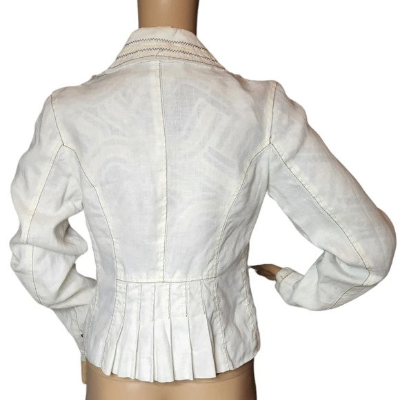 True Meaning 100% Linen Off White Blazer Jacket Pleated Back Size 2 - Picture 2 of 16
